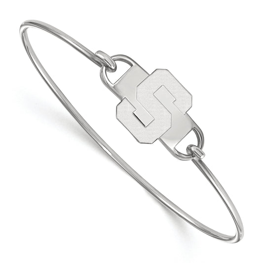 Sterling Silver Rhodium Plated Logoart Michigan State University Letter S Small Center 7 Inch Wire Bangle