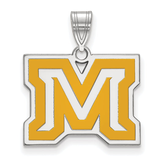 Sterling Silver Rhodium Plated Logoart Montana State University Letter M Medium Enameled Pendant