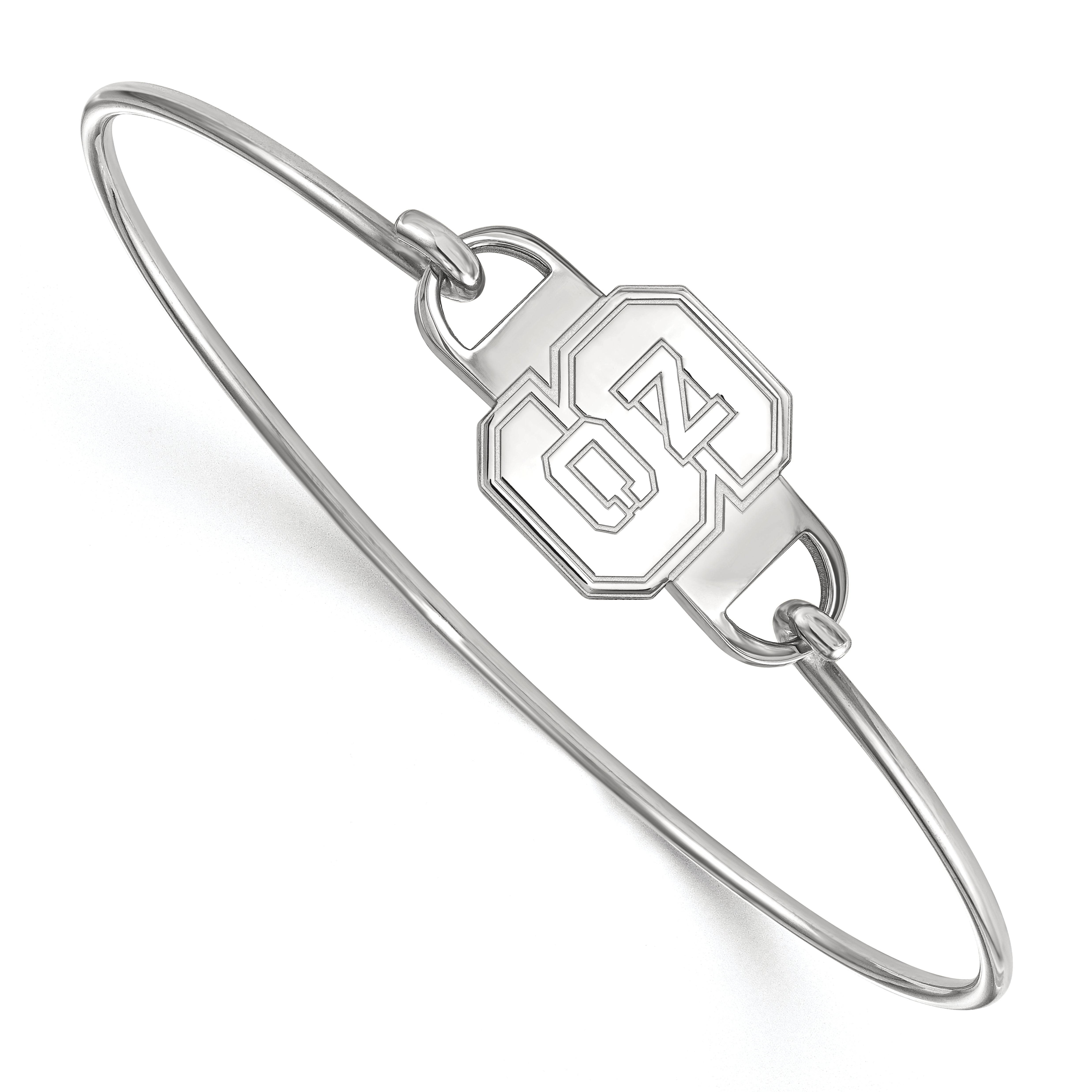 Sterling Silver Rhodium Plated Logoart North Carolina State University N C S Small Center 7 Inch Wire Bangle