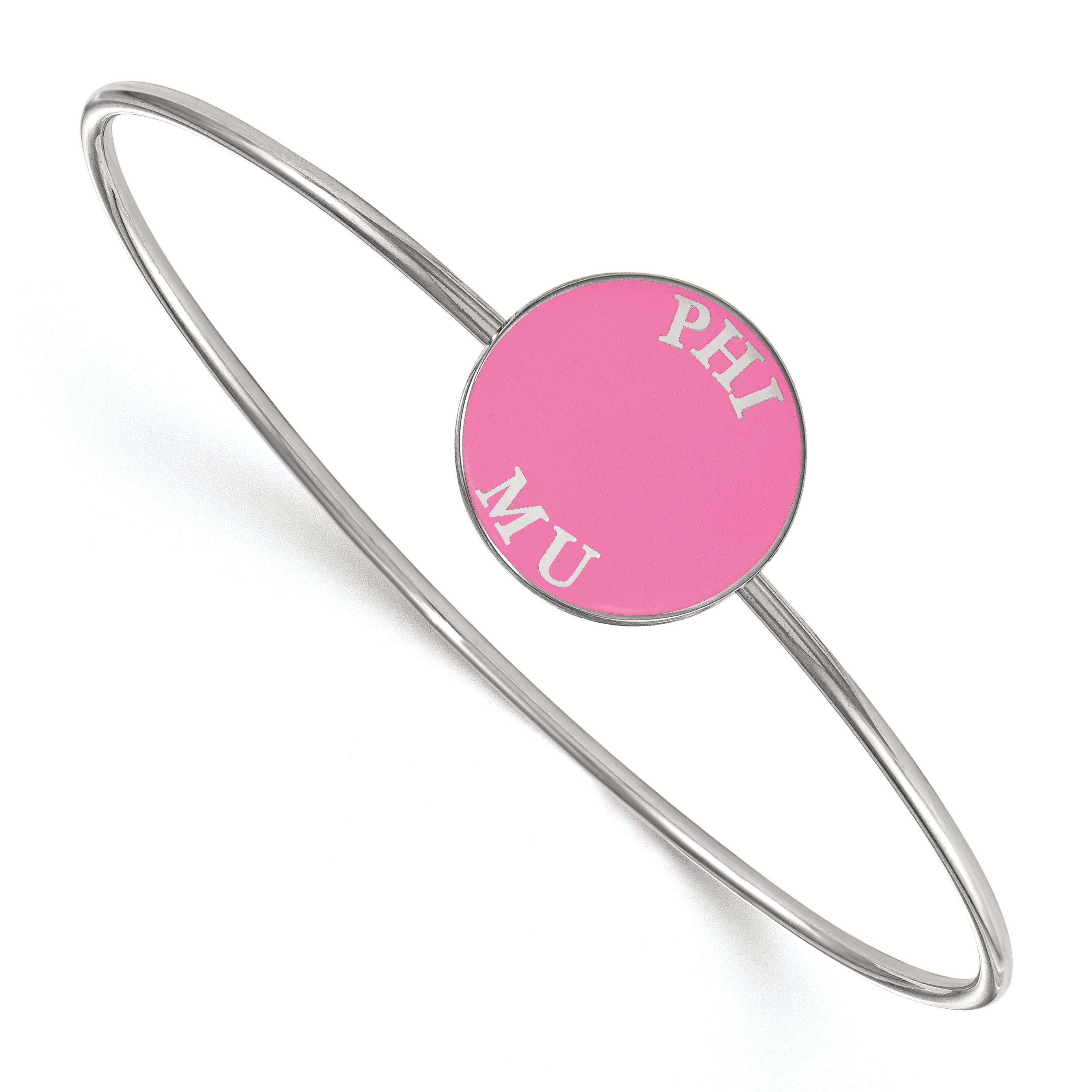 Sterling Silver Rh Plated Logoart Phi Mu Enameled Slip On Bangle