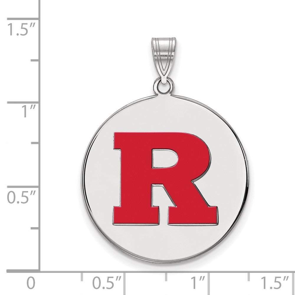Sterling Silver Rhodium Plated Logoart Rutgers University Letter R Extra Large Enameled Disc Pendant