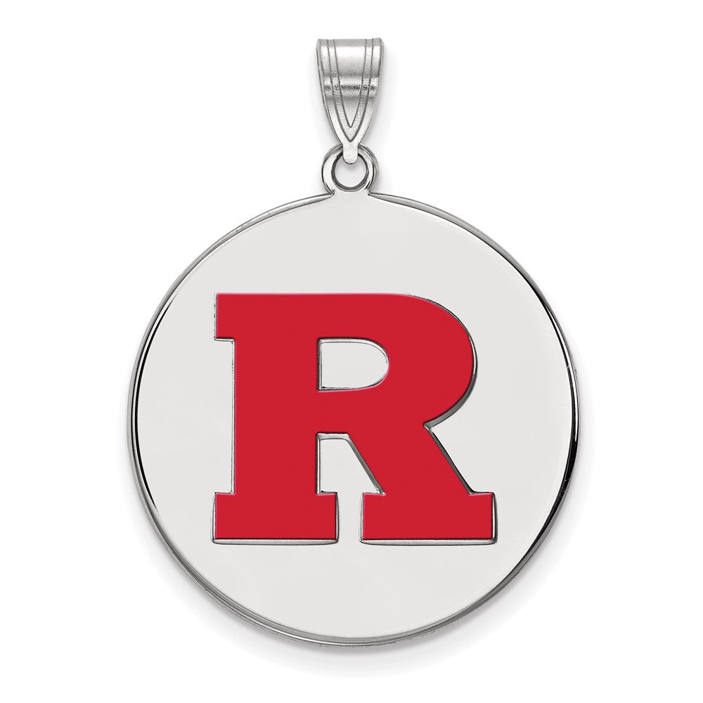 Sterling Silver Rhodium Plated Logoart Rutgers University Letter R Extra Large Enameled Disc Pendant