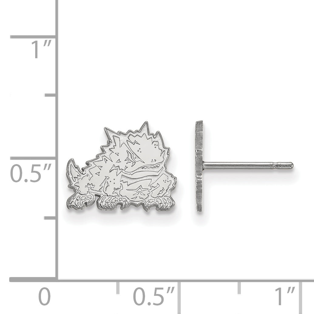 Sterling Silver Rhodium Plated Logoart Texas Christian University Horned Frog Extra Small Post Earrings