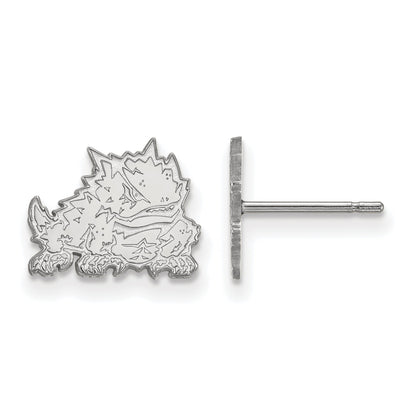 Sterling Silver Rhodium Plated Logoart Texas Christian University Horned Frog Extra Small Post Earrings