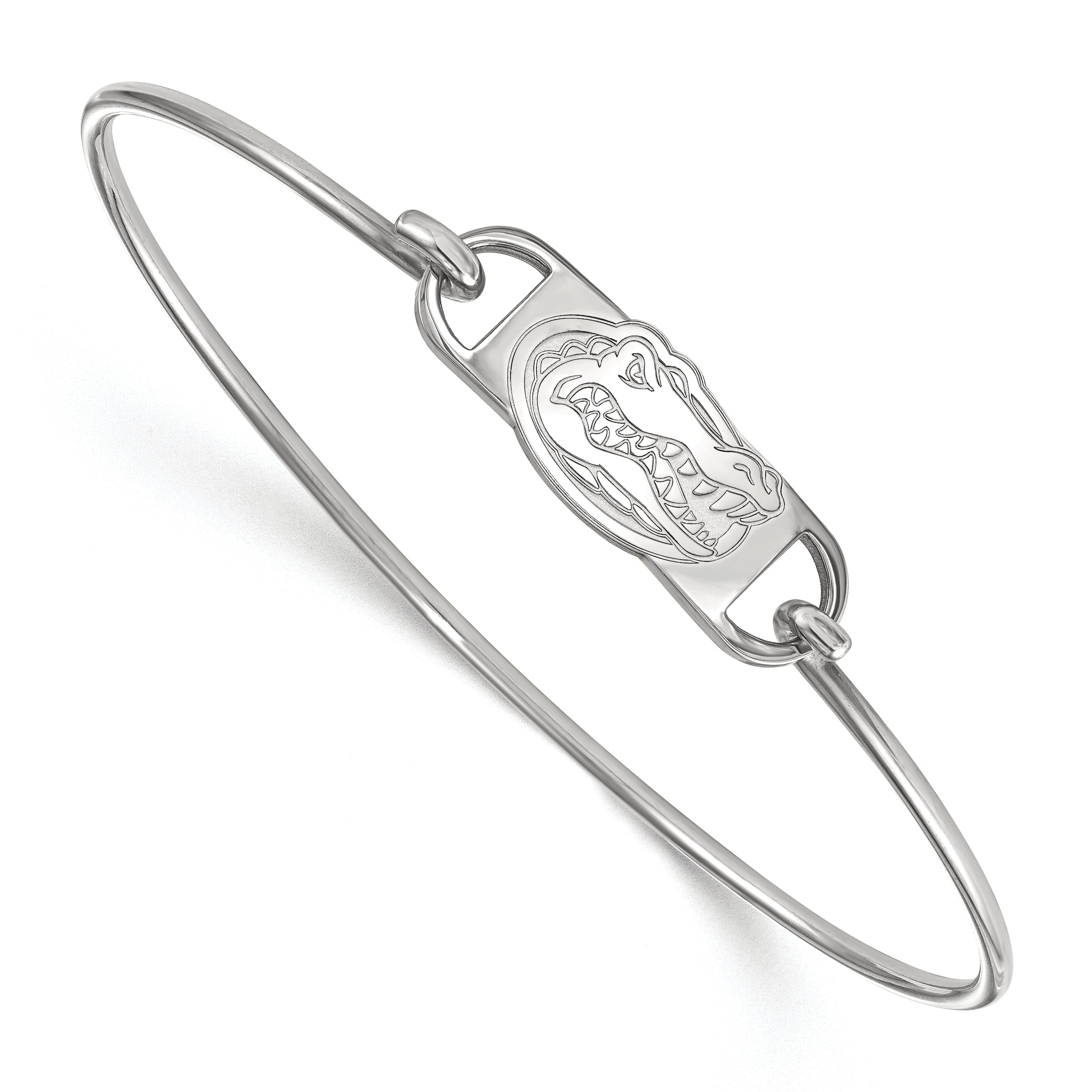 Sterling Silver Rhodium Plated Logoart University Of Florida Gator Small Center 7 Inch Wire Bangle
