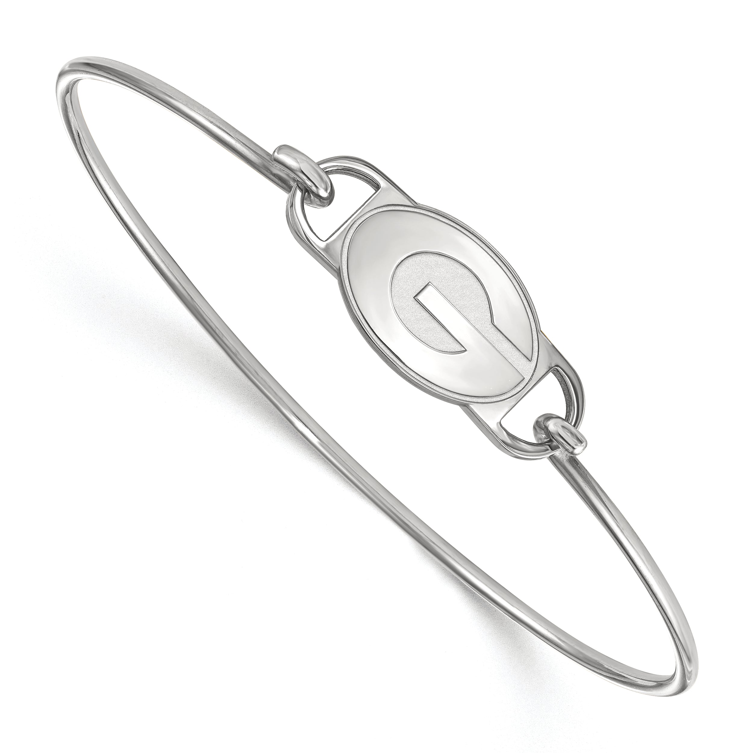 Sterling Silver Rhodium Plated Logoart University Of Georgia Letter G Small Center 7 Inch Wire Bangle