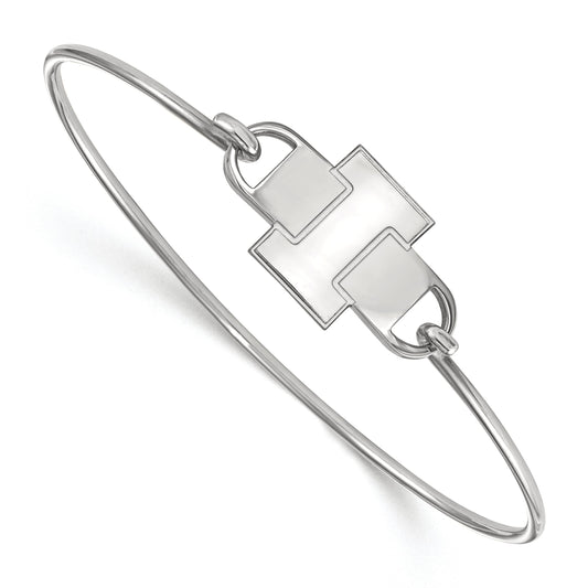 Sterling Silver Rhodium Plated Logoart University Of Illinois Letter I Small Center 7 Inch Wire Bangle