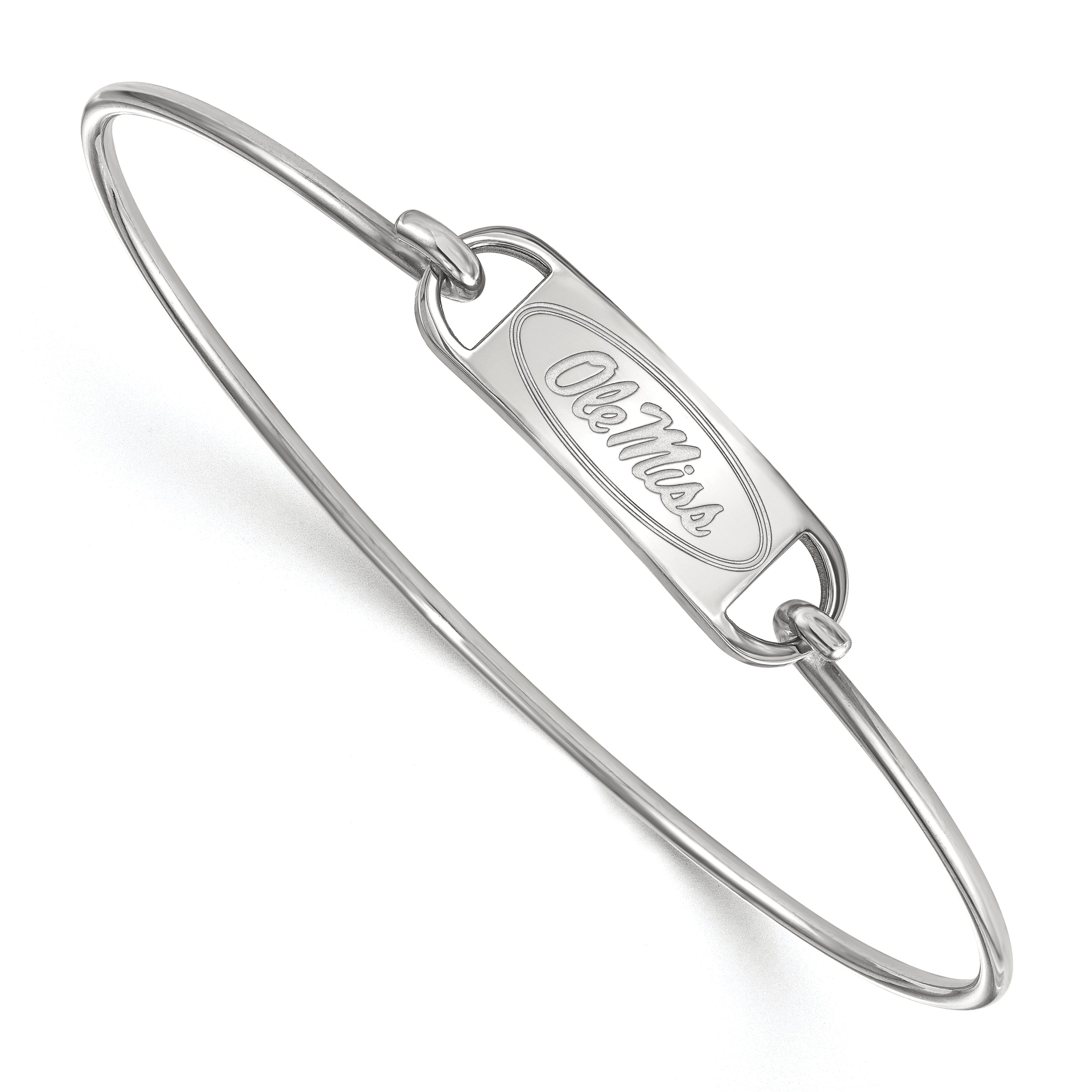 Sterling Silver Rhodium Plated Logoart University Of Mississippi Ole Miss Small Center 7 Inch Wire Bangle