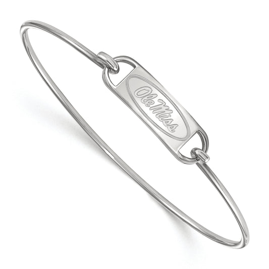 Sterling Silver Rhodium Plated Logoart University Of Mississippi Ole Miss Small Center 7 Inch Wire Bangle
