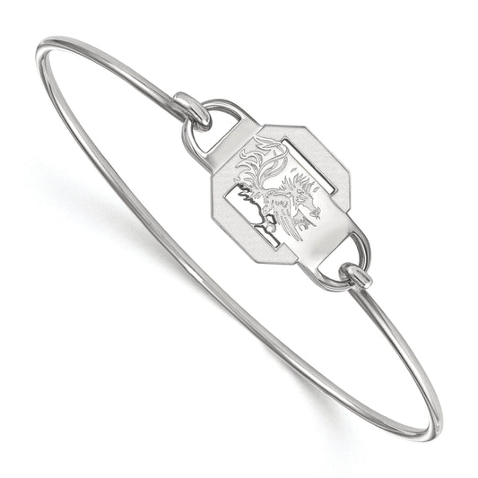 Sterling Silver Rhodium Plated Logoart University Of South Carolina Small Center 7 Inch Wire Bangle