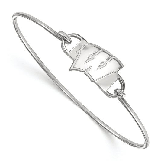 Sterling Silver Rhodium Plated Logoart University Of Wisconsin Letter W Small Center 7 Inch Wire Bangle