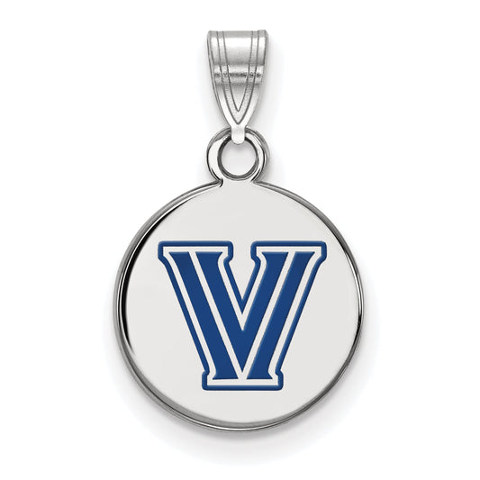 Sterling Silver Rhodium Plated Logoart Villanova University Letter V Small Enameled Disc Pendant