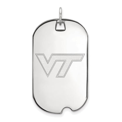14K White Gold Logoart Virginia Tech V T Large Dog Tag Pendant