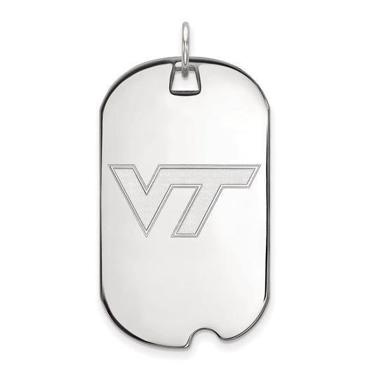 14K White Gold Logoart Virginia Tech V T Large Dog Tag Pendant