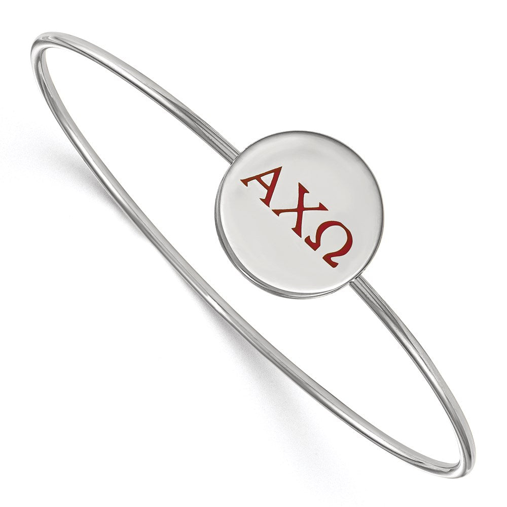 Sterling Silver Rh Plated Logoart Alpha Chi Omega Enameled Slip On Bangle