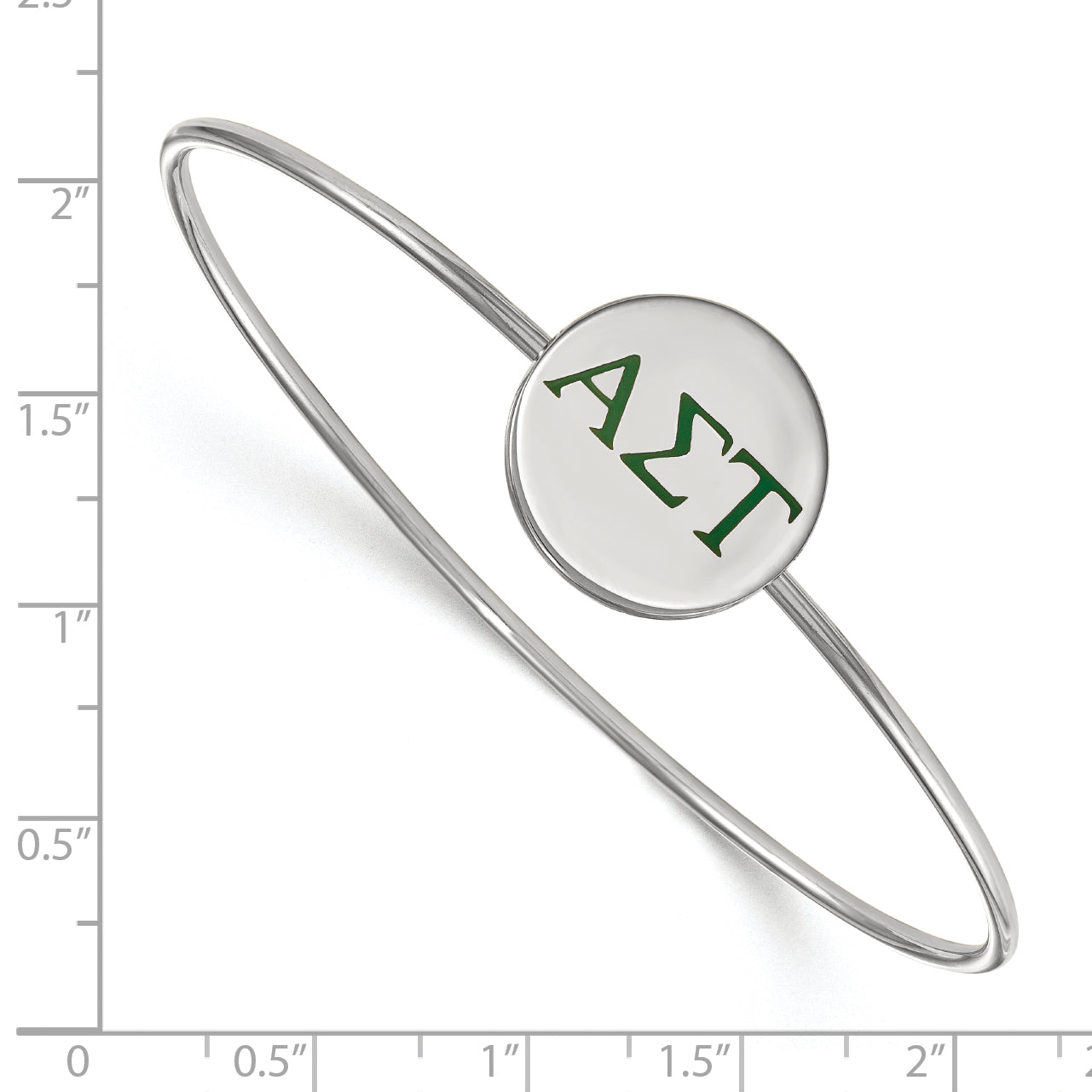 Sterling Silver Rh Plated Logoart Alpha Sigma Tau Enameled Slip On Bangle