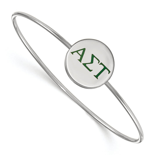 Sterling Silver Rh Plated Logoart Alpha Sigma Tau Enameled Slip On Bangle