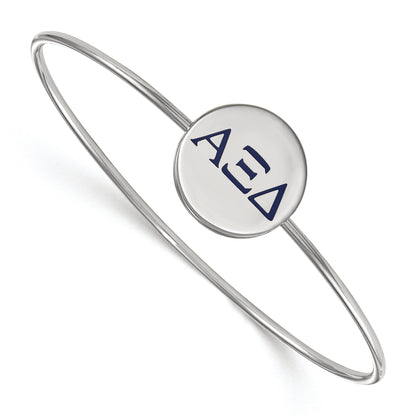 Sterling Silver Rh Plated Logoart Alpha Xi Delta Enameled Slip On Bangle