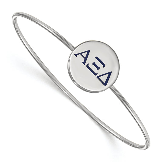 Sterling Silver Rh Plated Logoart Alpha Xi Delta Enameled Slip On Bangle