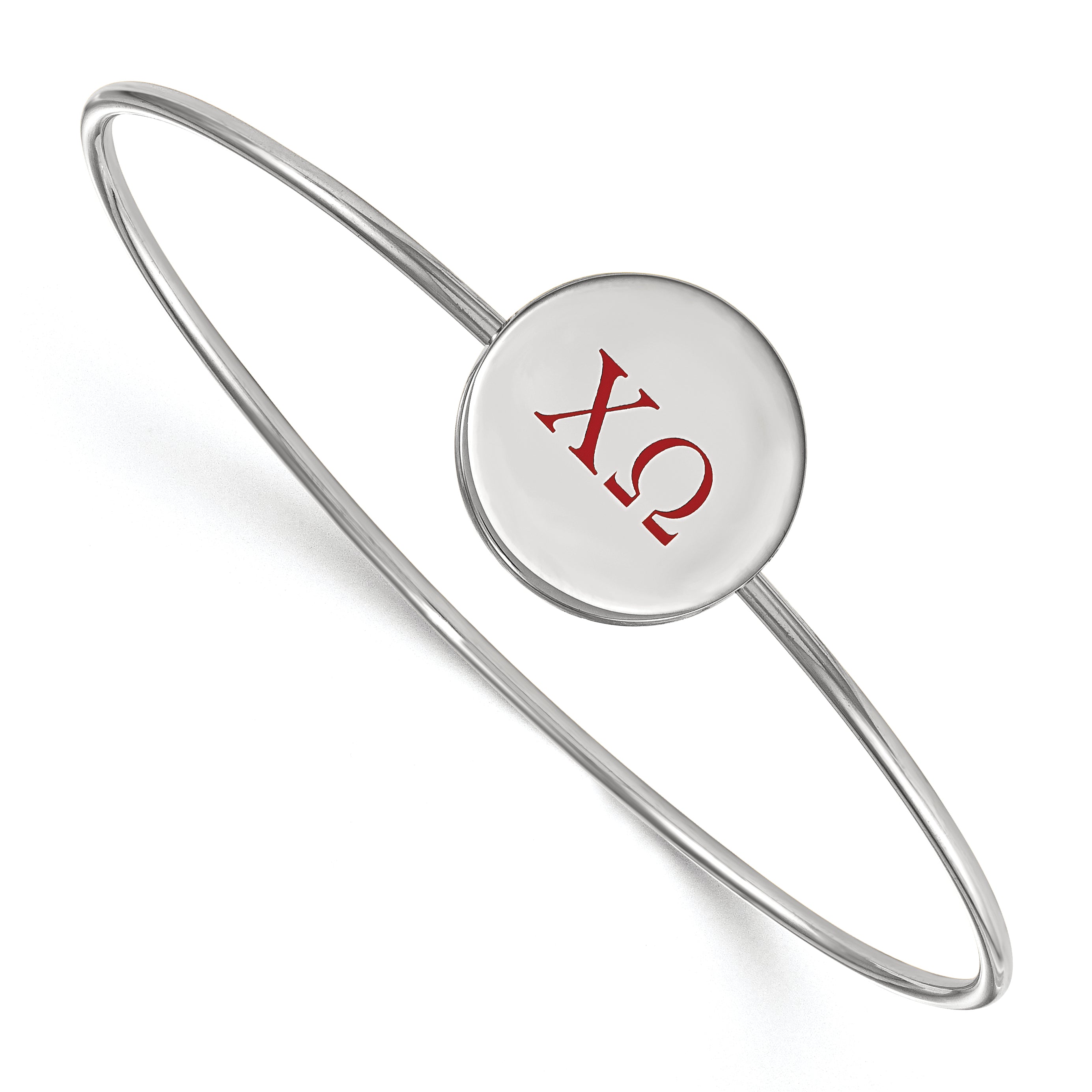 Sterling Silver Rh Plated Logoart Chi Omega Enameled Slip On Bangle