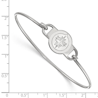Sterling Silver Rhodium Plated Nhl Logoart Winnipeg Jets Small Center 7 Inch Wire Bangle