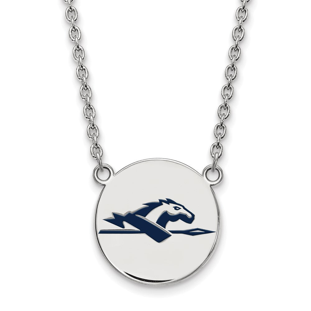 Sterling Silver Rhodium Plated Logoart Longwood University Horse Large Enameled Disc 18 Inch Necklace