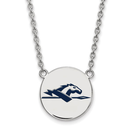 Sterling Silver Rhodium Plated Logoart Longwood University Horse Large Enameled Disc 18 Inch Necklace