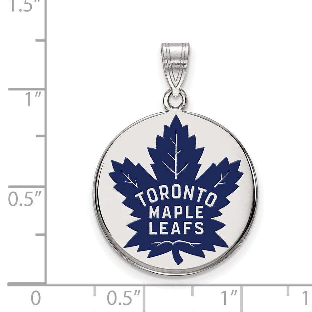 Sterling Silver Rhodium Plated Nhl Logoart Toronto Maple Leafs Large Enameled Disc Pendant