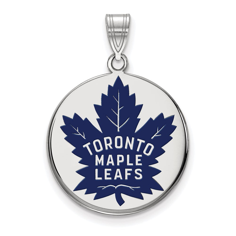 Sterling Silver Rhodium Plated Nhl Logoart Toronto Maple Leafs Large Enameled Disc Pendant