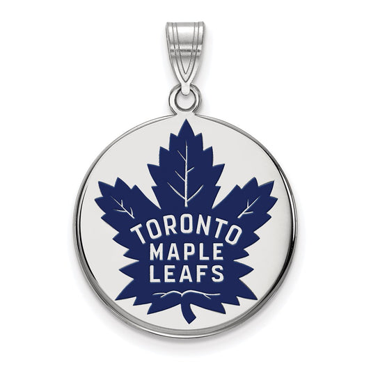 Sterling Silver Rhodium Plated Nhl Logoart Toronto Maple Leafs Large Enameled Disc Pendant