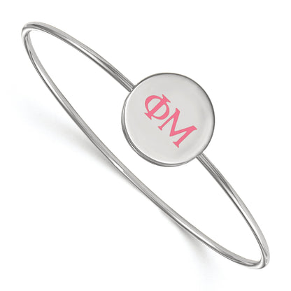Sterling Silver Rh Plated Logoart Phi Mu Enameled Slip On Bangle
