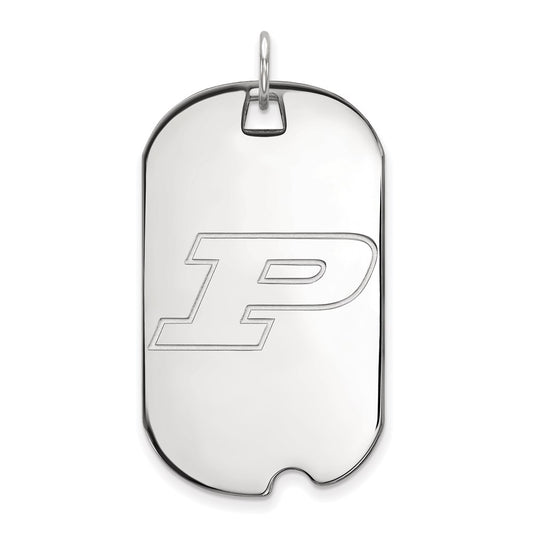 Sterling Silver Rhodium Plated Logoart Purdue University Letter P Large Dog Tag Pendant