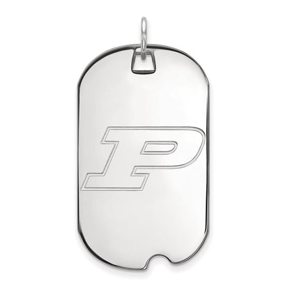 10K White Gold Logoart Purdue University Letter P Large Dog Tag Pendant