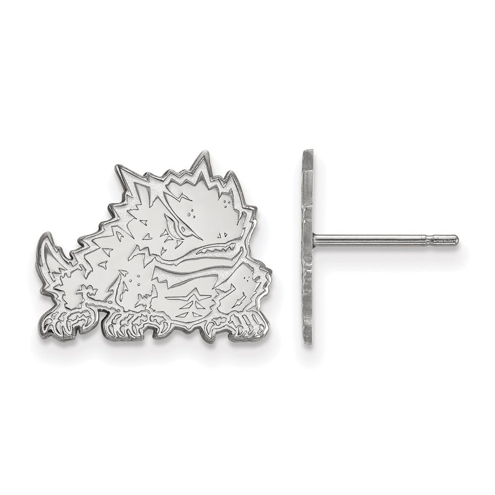 10K White Gold Logoart Texas Christian University Horned Frog Small Post Earrings