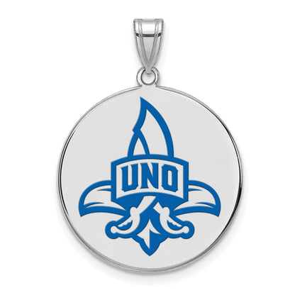 Sterling Silver Rhodium Plated Logoart University Of New Orleans Privateers Extra Large Enameled Disc Pendant