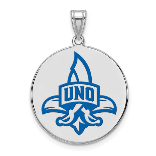 Sterling Silver Rhodium Plated Logoart University Of New Orleans Privateers Extra Large Enameled Disc Pendant