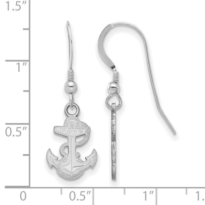 Sterling Silver Rhodium Plated Logoart Us Naval Academy Anchor Small Dangle Wire Earrings