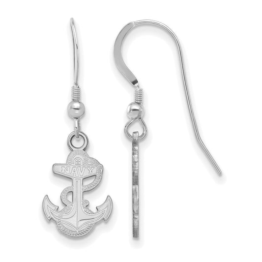Sterling Silver Rhodium Plated Logoart Us Naval Academy Anchor Small Dangle Wire Earrings