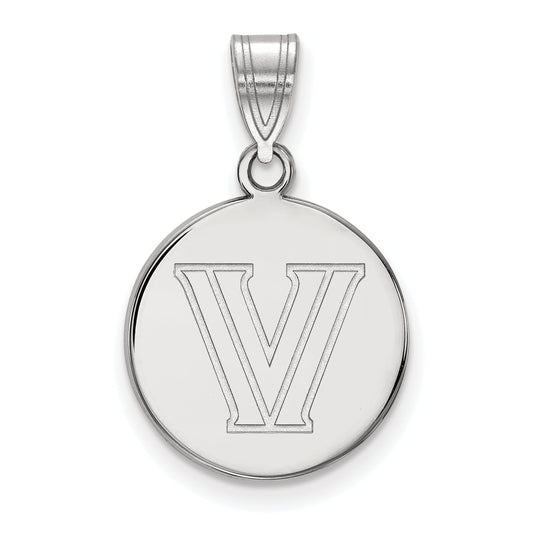 Sterling Silver Rhodium Plated Logoart Villanova University Letter V Medium Disc Pendant