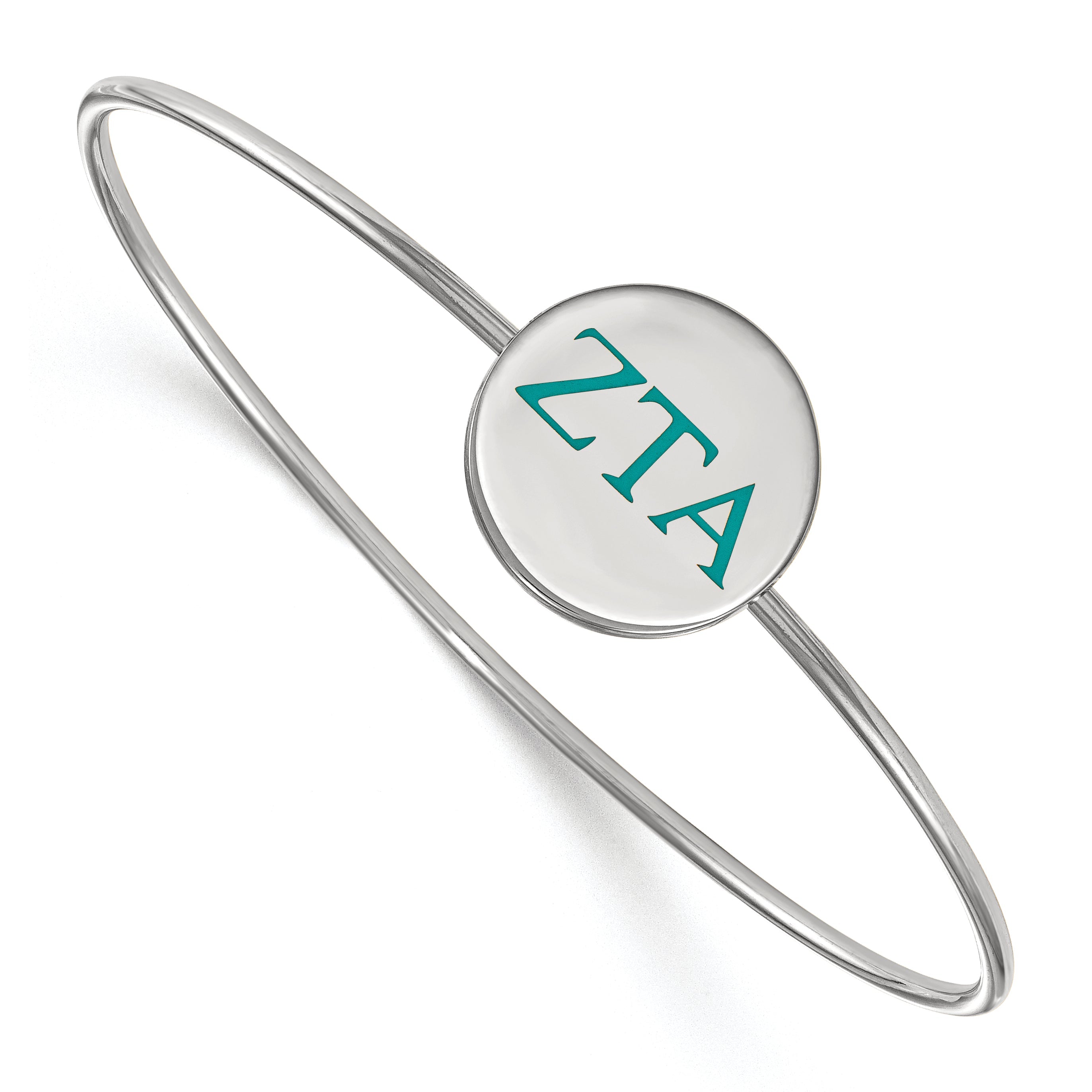 Sterling Silver Rh Plated Logoart Zeta Tau Alpha Enameled Slip On Bangle
