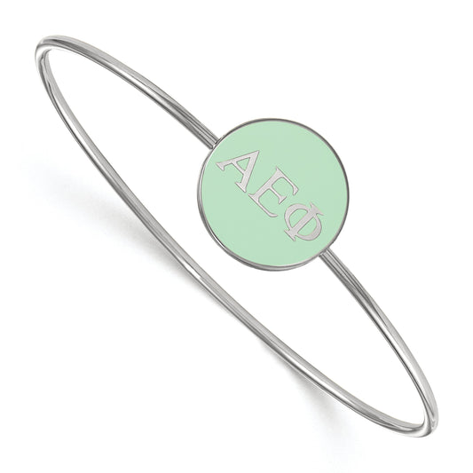 Sterling Silver S. Rh Plated Logoart Alpha Epsilon Phi Enameled Slip On Bangle