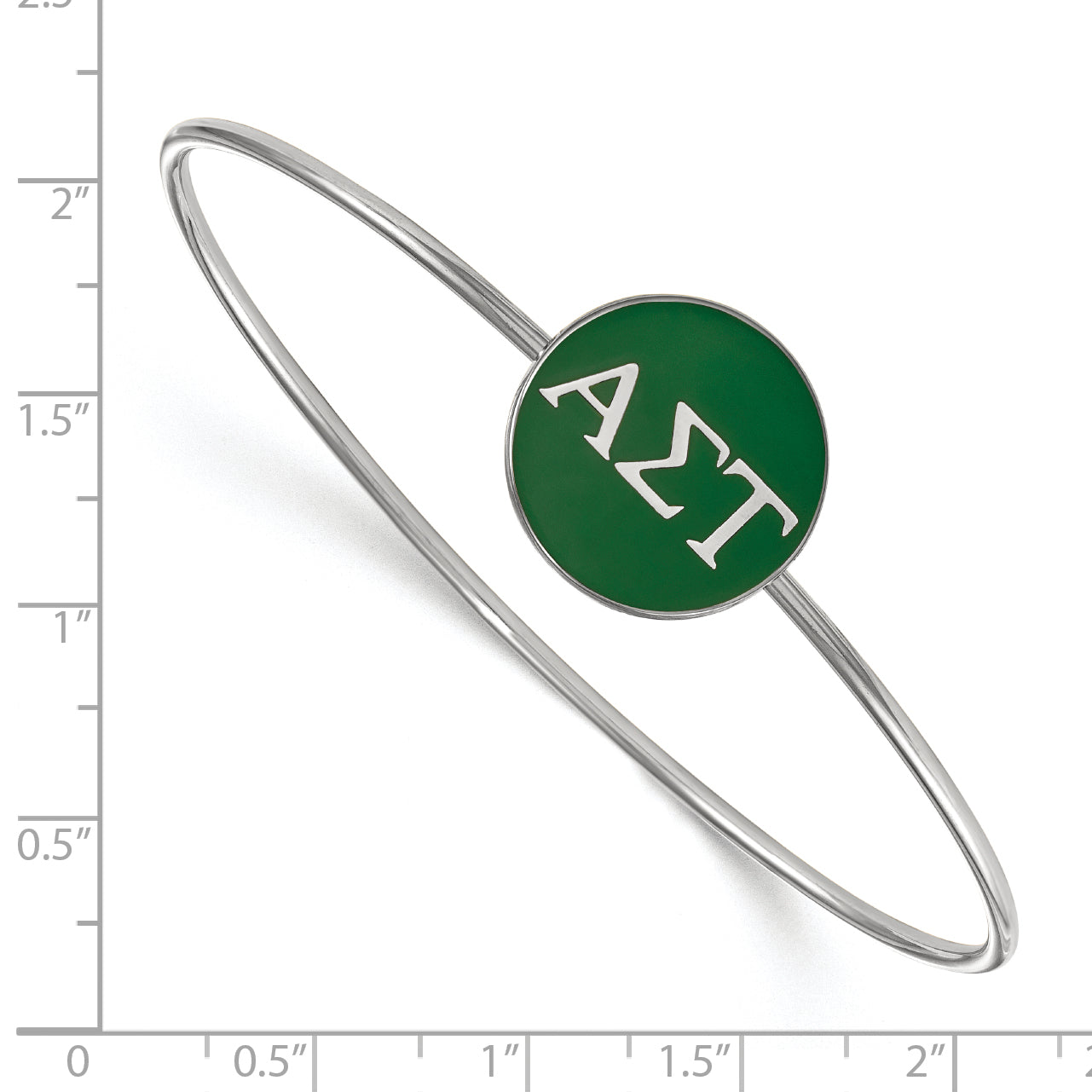 Sterling Silver Rh Plated Logoart Alpha Sigma Tau Enameled Slip On Bangle