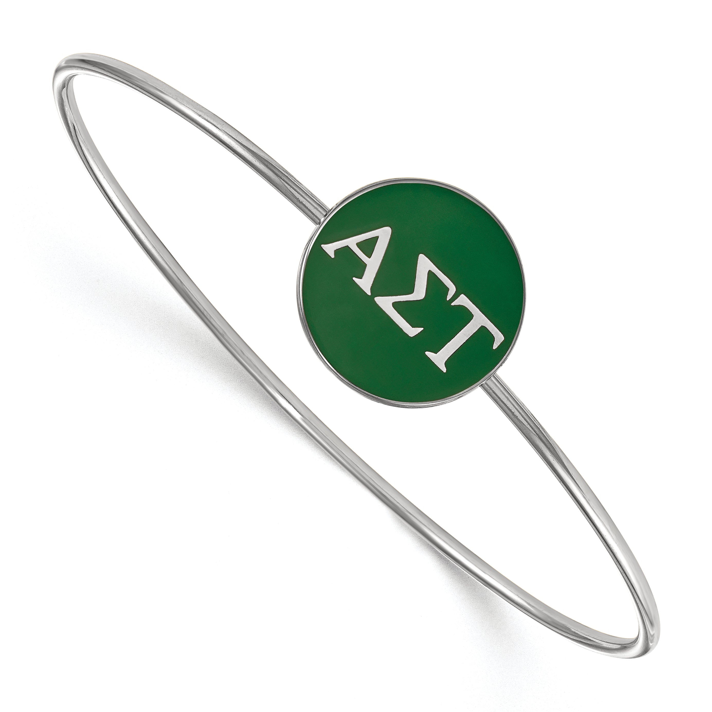 Sterling Silver Rh Plated Logoart Alpha Sigma Tau Enameled Slip On Bangle