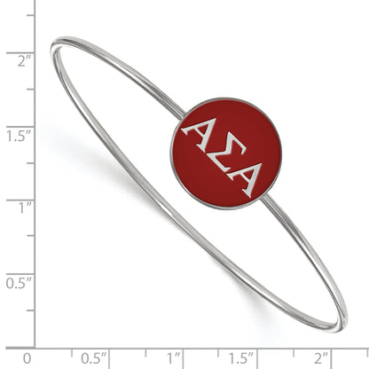 Sterling Silver S. Rh Plated Logoart Alpha Sigma Enameled Slip On Bangle