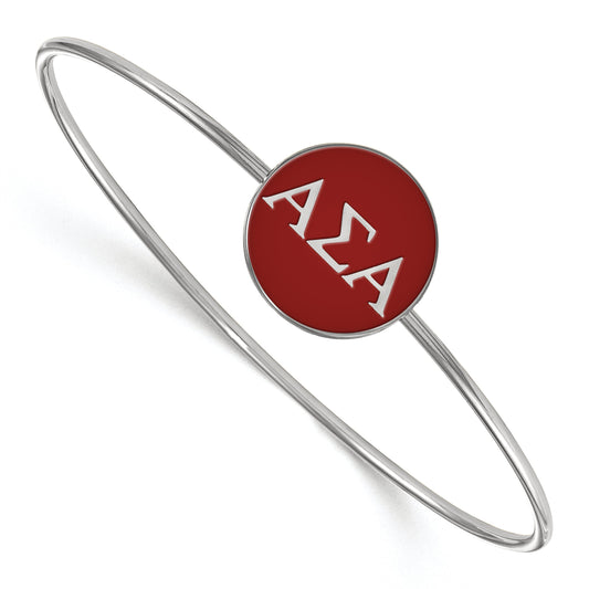 Sterling Silver S. Rh Plated Logoart Alpha Sigma Enameled Slip On Bangle