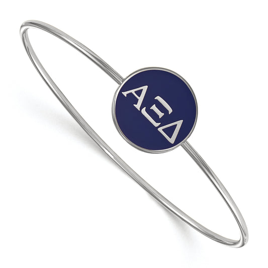 Sterling Silver Rh Plated Logoart Alpha Xi Delta Enameled Slip On Bangle
