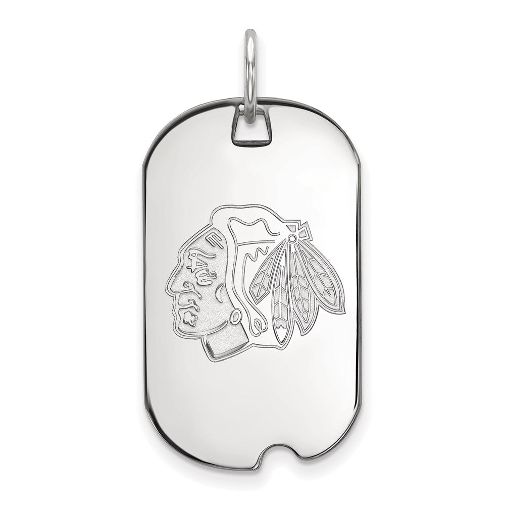 Sterling Silver Rhodium Plated Nhl Logoart Chicago Blackhawks Small Dog Tag Pendant
