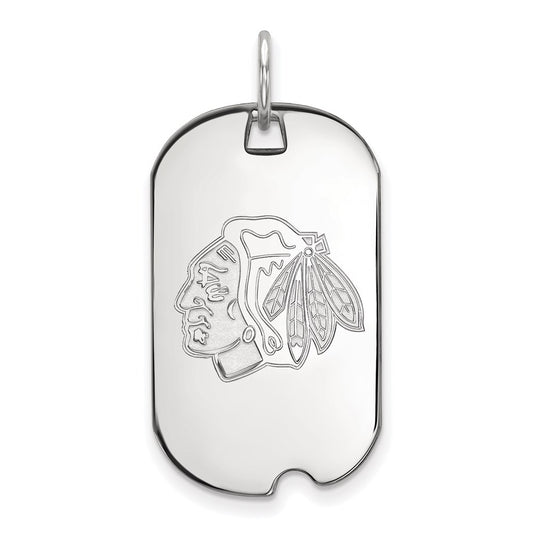 14K White Gold Nhl Logoart Chicago Blackhawks Small Dog Tag Pendant