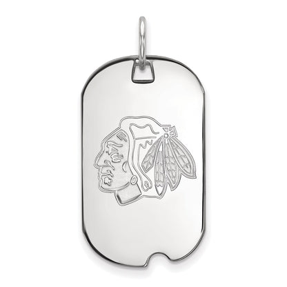 10K White Gold Nhl Logoart Chicago Blackhawks Small Dog Tag Pendant