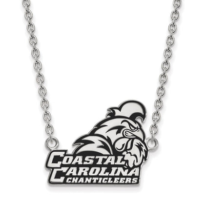 Sterling Silver Rhodium Plated Logoart Coastal Carolina University Chanticleers Large Enameled Pendant 18 Inch Necklace